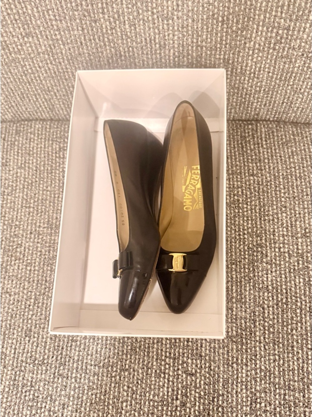 Salvatore Ferragamo Vara Bow Black Pointed Toe leather Wedge Heels with Gold bow